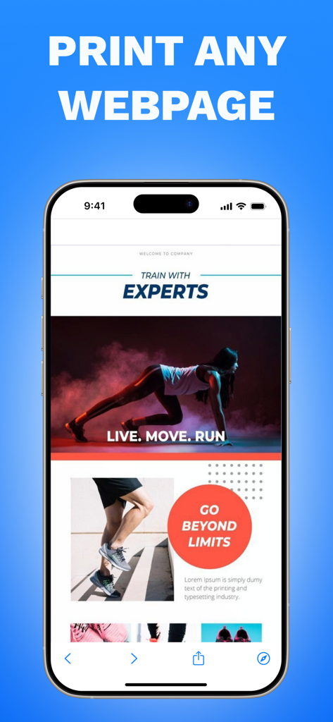 Smart Printer - Scanner PDF - Un iPhone mostrando la función de imprimir cualquier página web dentro de la aplicación Smart Printer