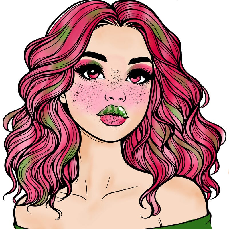 realistic girl with wavy hair and lips