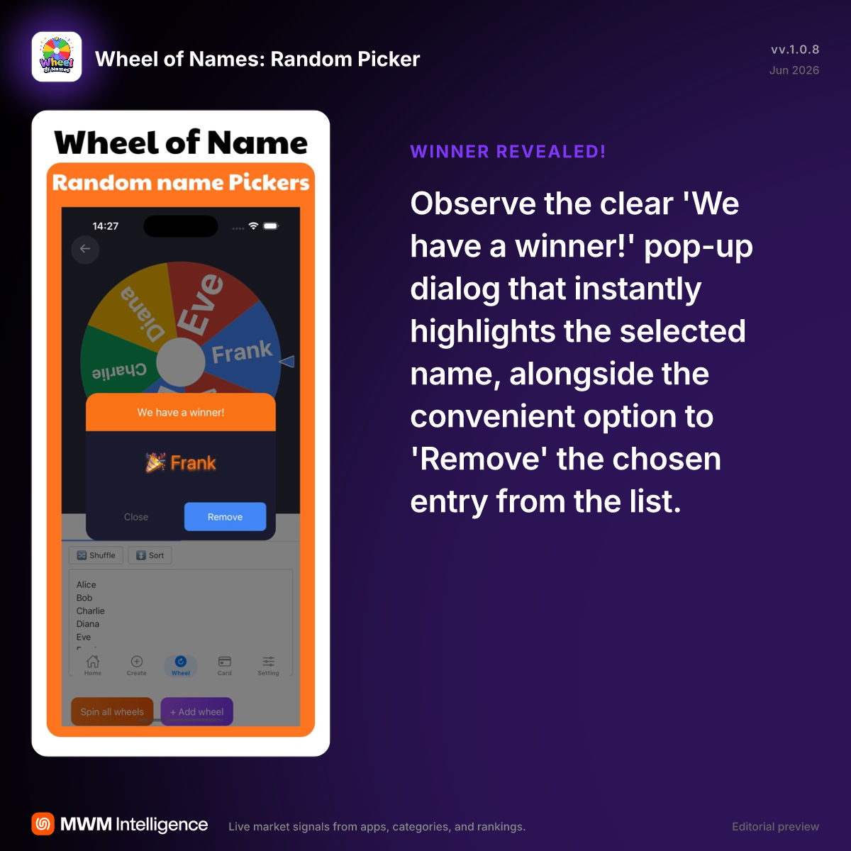 Wheel of Names: Random Picker - Developer Tools App | MWM