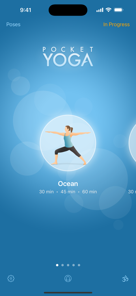 Pocket Yoga - Pocket Yoga app showing the Ocean session selection screen