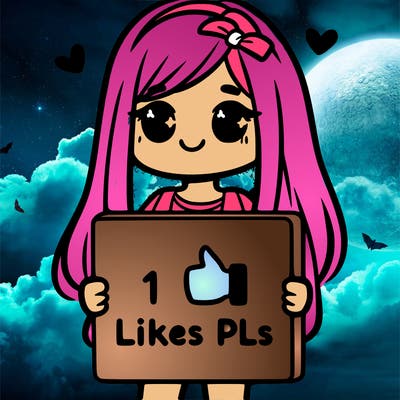 girl holding a sign saying 10 likes pls