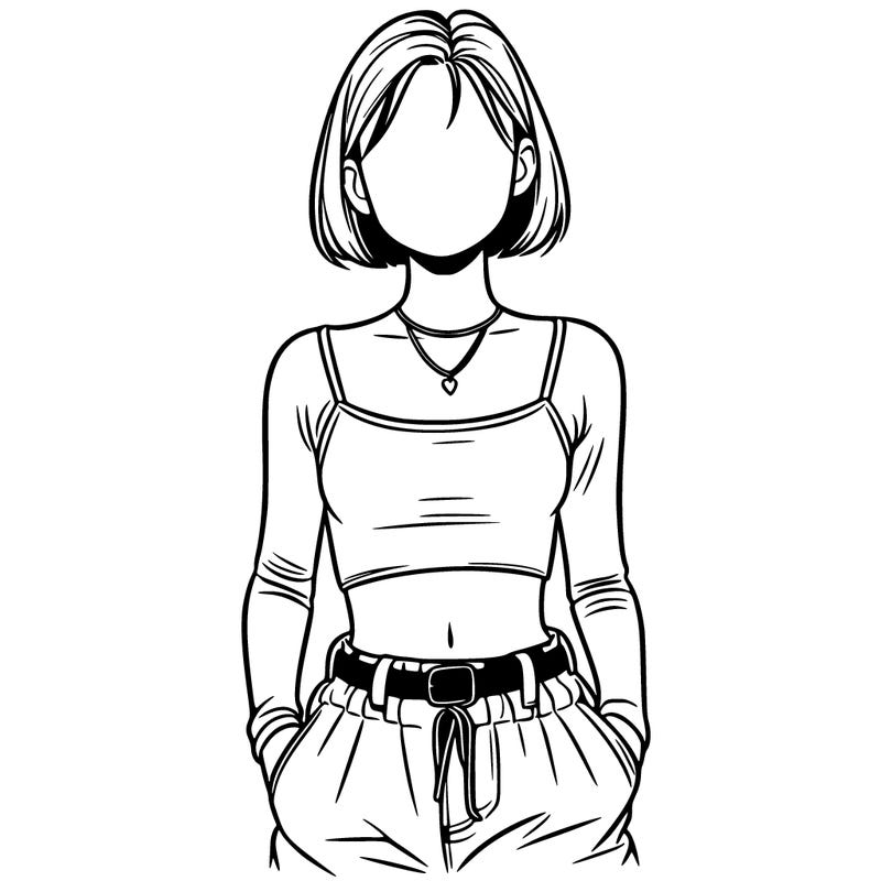 realistic faceless girl with baggy pants and crop top