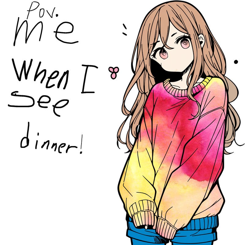 manga teen girl  in a sweater and baggy pants