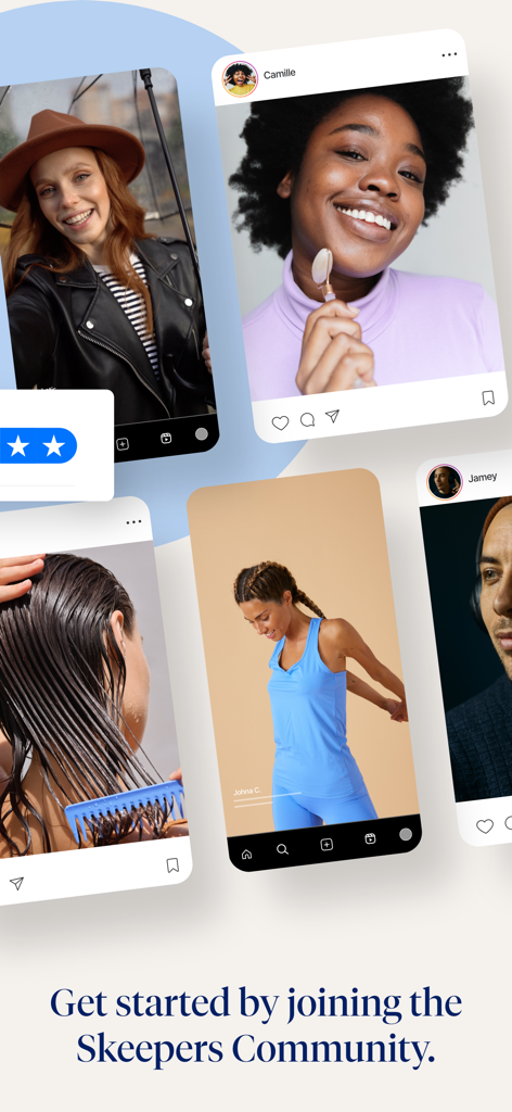 Eine Gruppe verschiedener Content Creator, die Lifestyle- und Beauty-Produkte auf der Skeepers App-Oberfläche präsentieren.