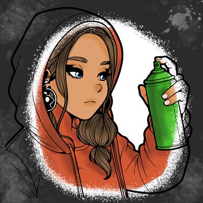 a realistic girl, spray painting