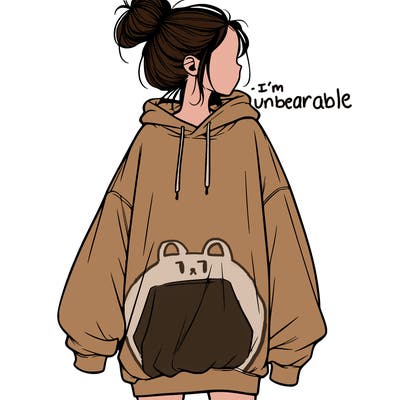 realistic girl with a oversized sweatshirt on and a bun