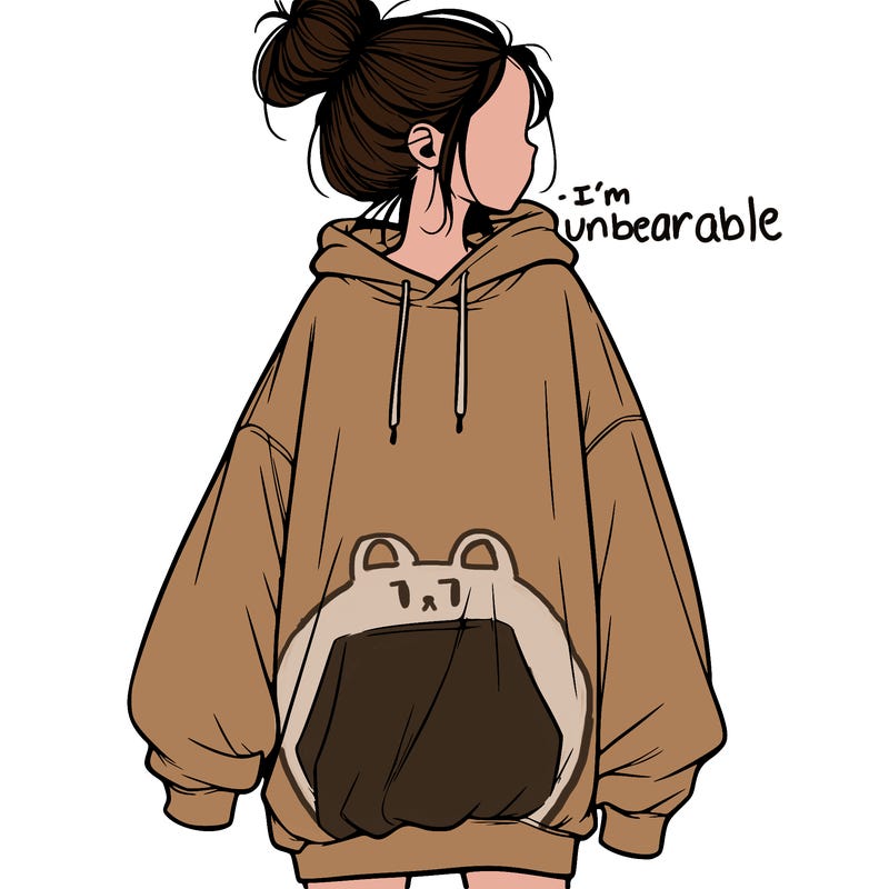 realistic girl with a oversized sweatshirt on and a bun