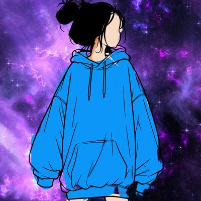 realistic girl with a oversized sweatshirt on and a bun