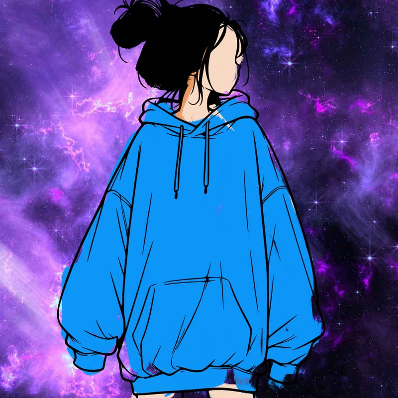 realistic girl with a oversized sweatshirt on and a bun