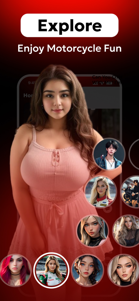 Aibik - Live Video & Chat Now - A selection of AI companion profiles for motorcycle enthusiasts in the Aibik app