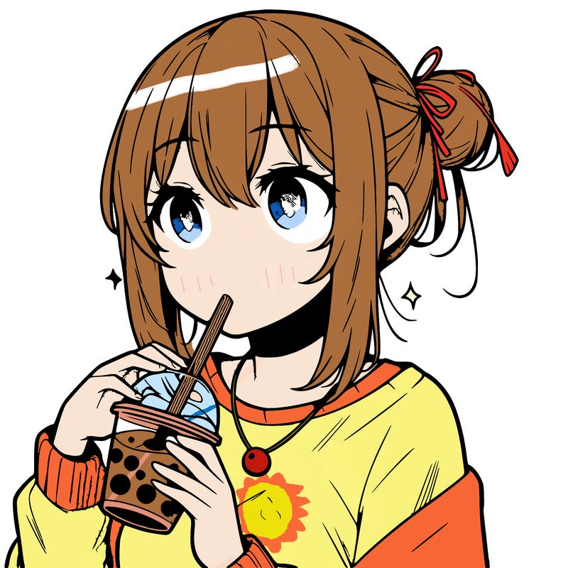 manga character drinking boba