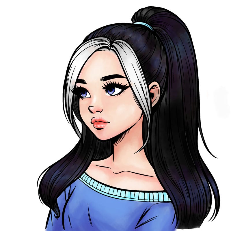 realistic girl with a high ponytail