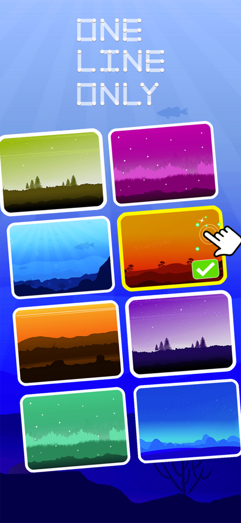 One line only : dot to dot - Theme selection menu in One Line Only dot to dot game with colorful landscape options