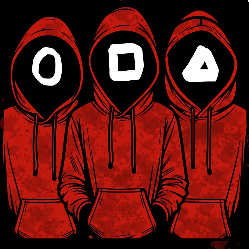 3 faceless people in  hoodies