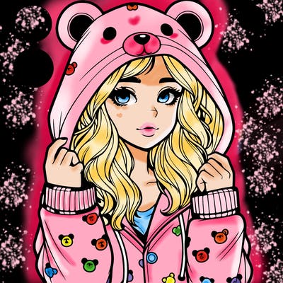 realistic girl in a animal pjs hoodie