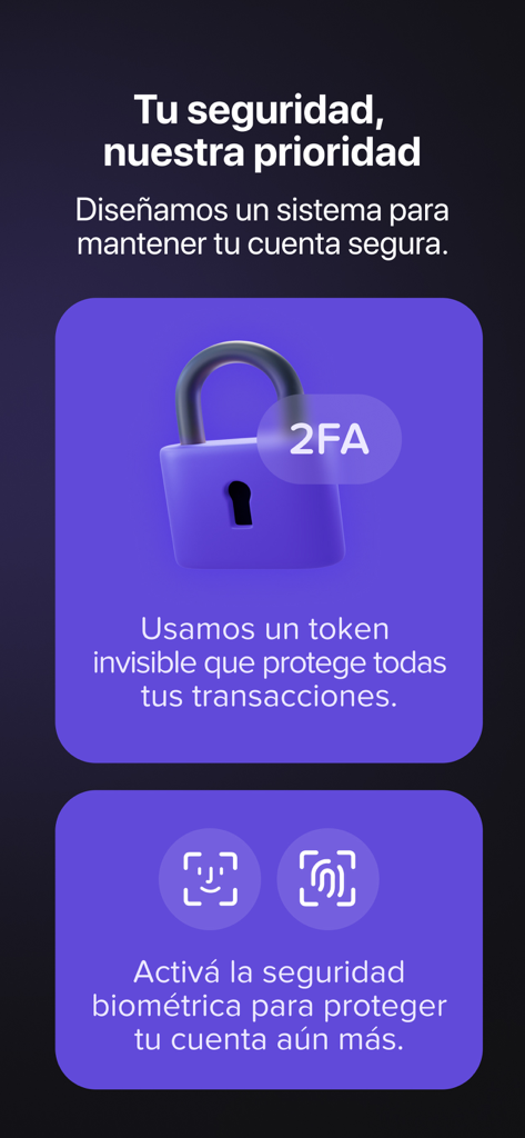 二要素認証と生体認証ログインオプションを強調するBrubankモバイルアプリのセキュリティ画面