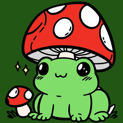 a cute frog with a mushroom hat
