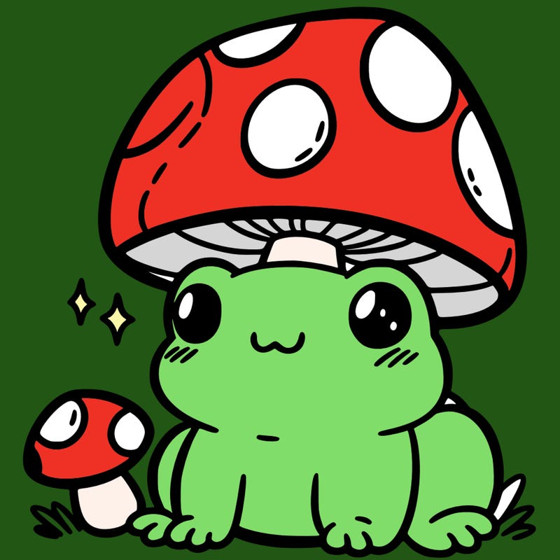 a cute frog with a mushroom hat