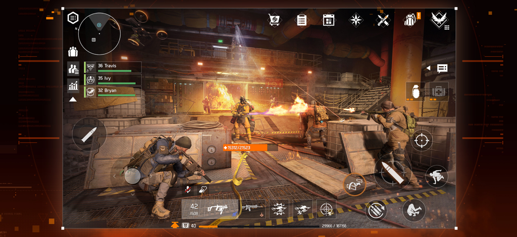 The Division Resurgence - Tactical third person combat with a team of agents in a fiery warehouse in The Division Resurgence.