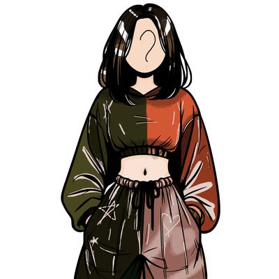 realistic girl faceless with baggy pants and a crop top