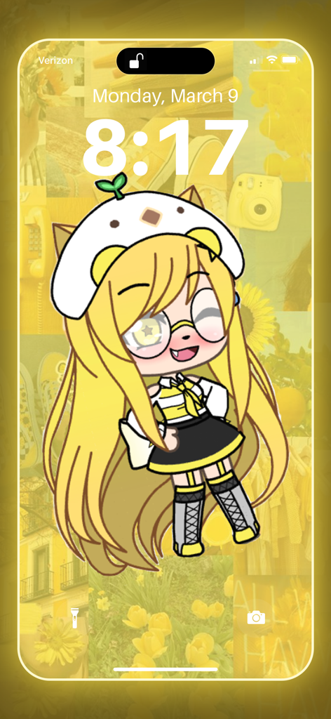 Gacha life HD wallpaper maker - A custom yellow aesthetic Gacha Life character wallpaper displayed on a mobile phone lock screen