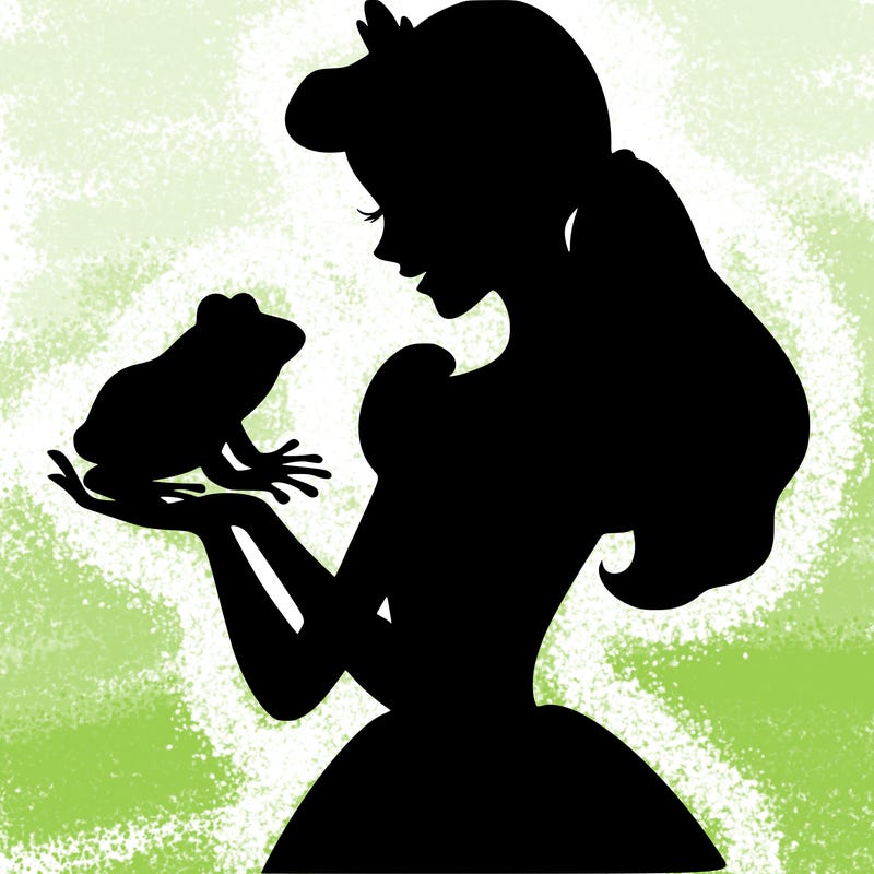 a shadow of a princess holding a frog realistic