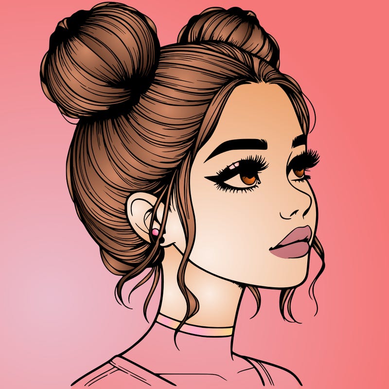 realistic girl with buns on the top of her head