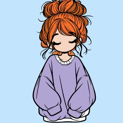 girl with baggy sweatshirt and messy bun
