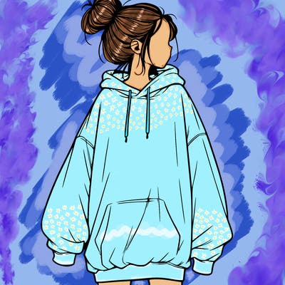realistic girl with a oversized sweatshirt on and a bun