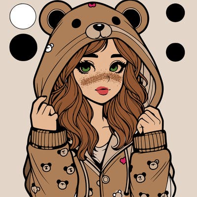 realistic girl in a animal pjs hoodie