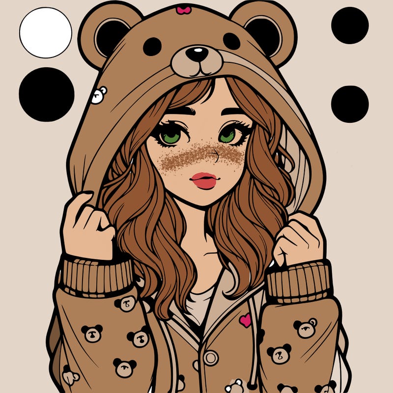 realistic girl in a animal pjs hoodie