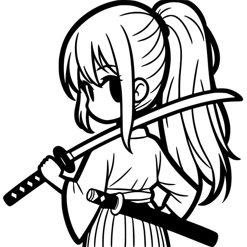 girl with ponytail and katana