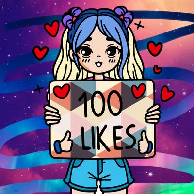 girl holding a sign saying 100 likes