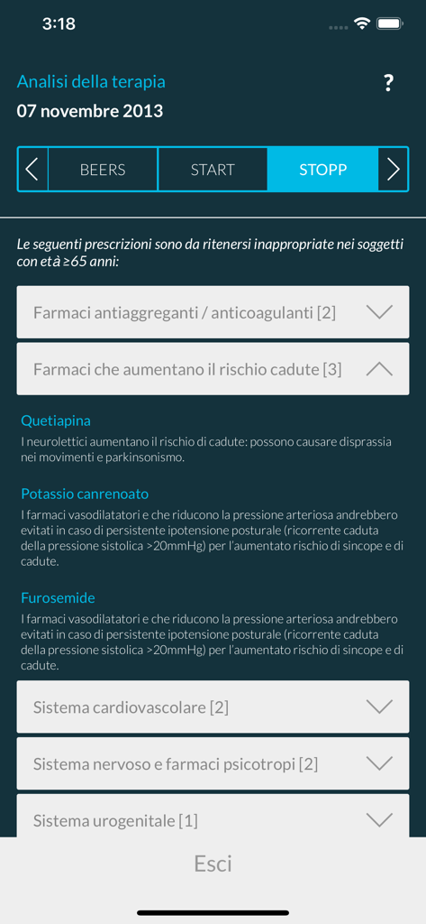 INTERCheck - INTERCheck app screen showing medication analysis for elderly patients based on STOPP criteria