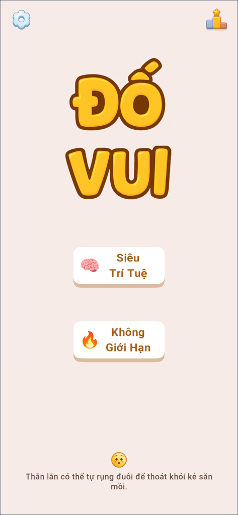 Đố Vui Hại Não - Siêu Trí Tuệ - Main menu of the Do Vui Hai Nao trivia app showing game mode options in Vietnamese