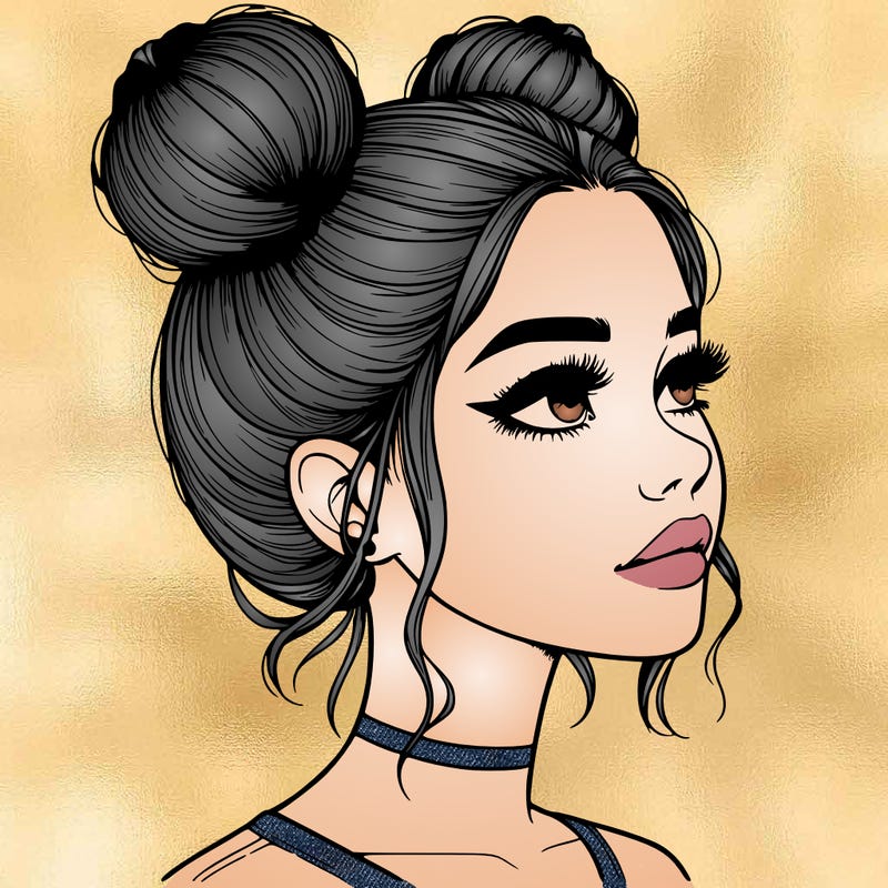 realistic girl with buns on the top of her head