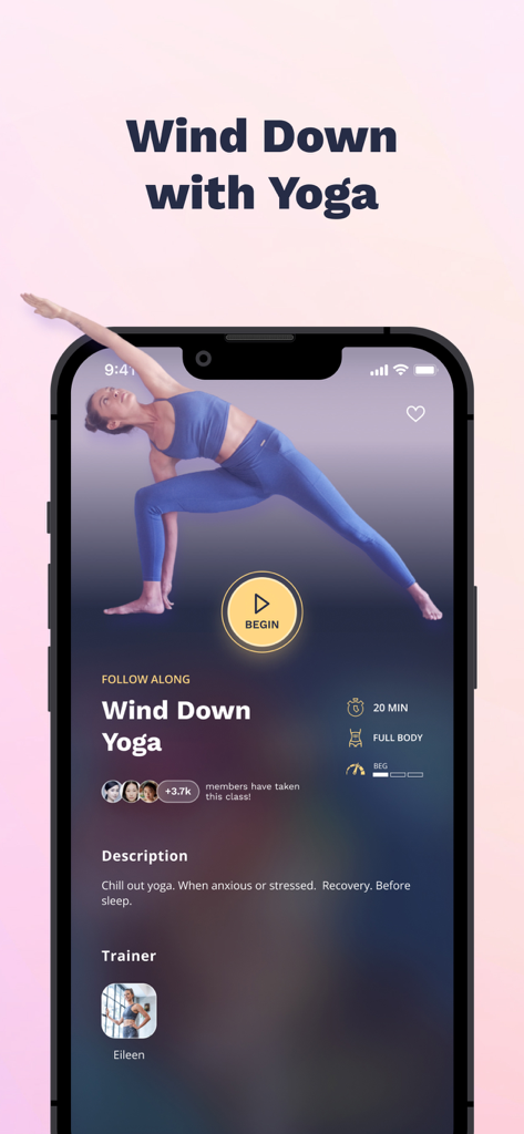 Nüli - Home & Gym Workouts - Screenshot of the Nuli app showing a 20 minute Wind Down with Yoga session for women