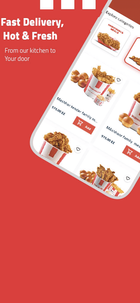 Mashhoor Egypt - Mashhoor Egypt mobile app showing fried chicken meal options and fast delivery service