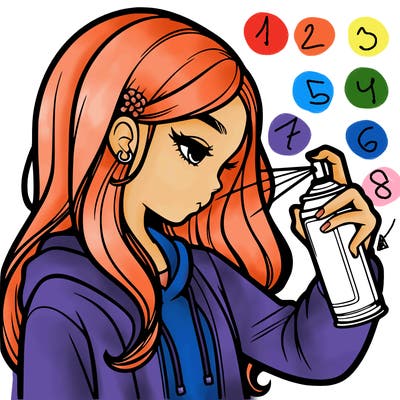 a realistic girl spray painting