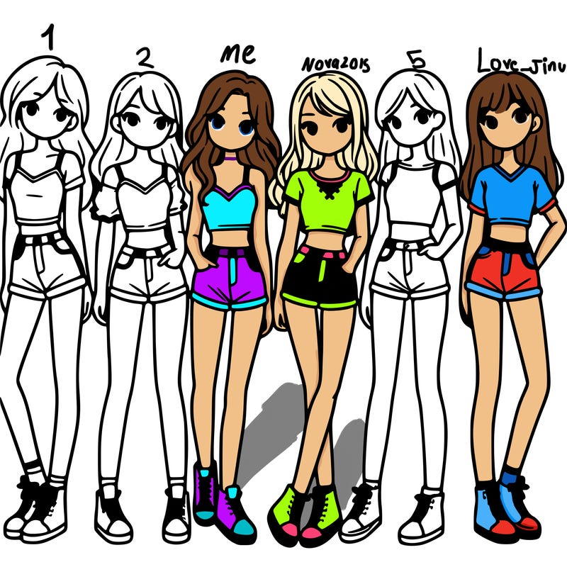 a group of girls wearing crop tops and shorts