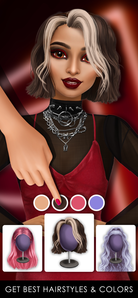 GLAMM’D - Fashion Game - Virtual model customization screen in Glammd fashion game with various hair colors and styles