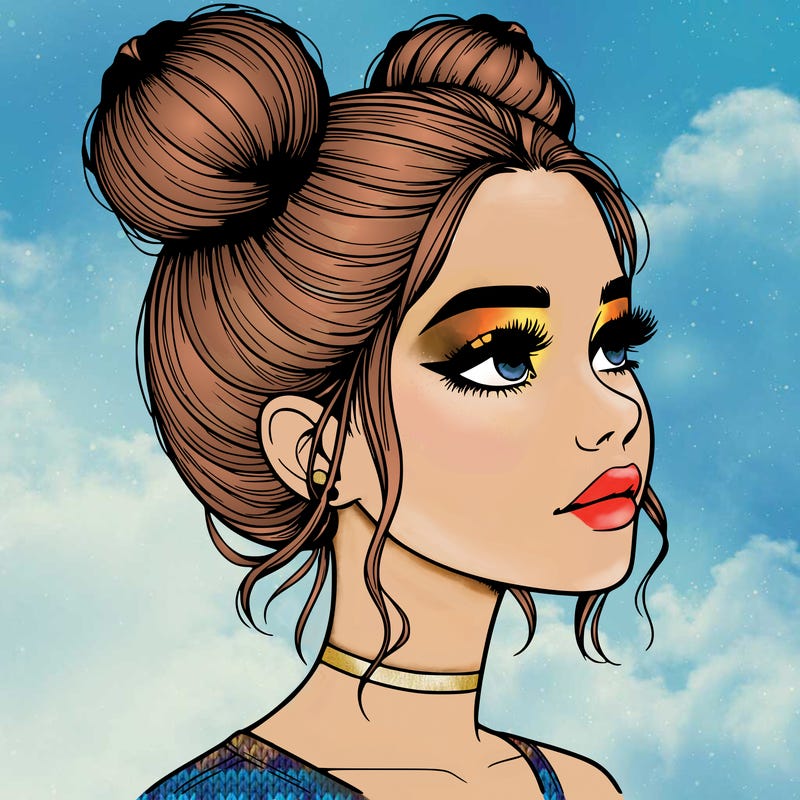 realistic girl with buns on the top of her head
