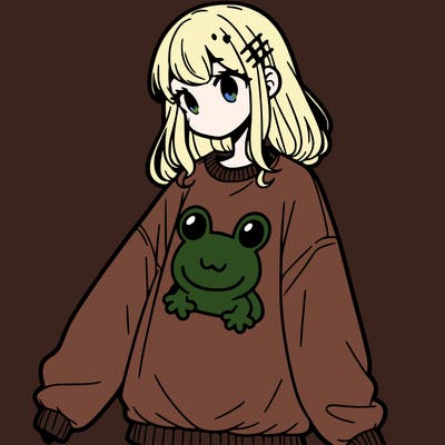 girl wearing frogging sweatshirt