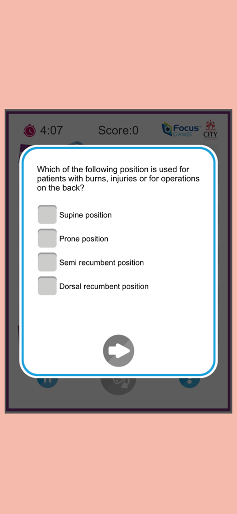 Multiple choice medical question about patient positioning for back surgery
