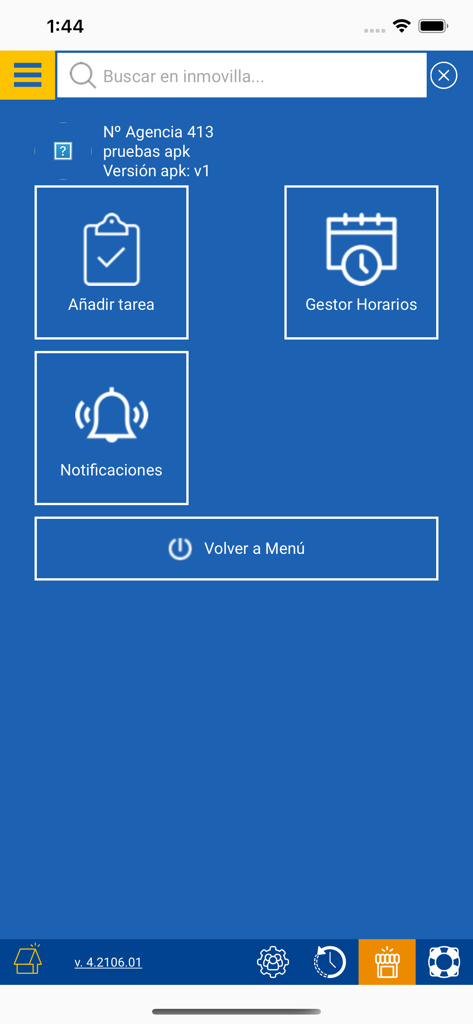 Panel de control de la aplicación inmobiliaria Inmovilla con opciones de gestión de tareas y notificaciones