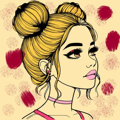 realistic girl with buns on the top of her head