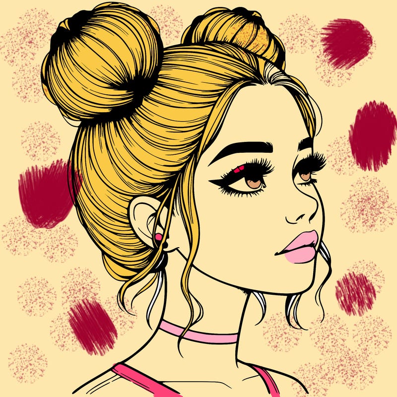 realistic girl with buns on the top of her head