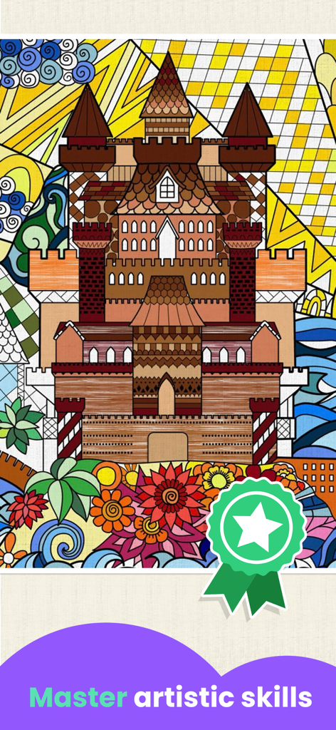 SKIDOS Coloring Games for Kids - Una página detallada de colorear un castillo para que los niños dominen habilidades artísticas