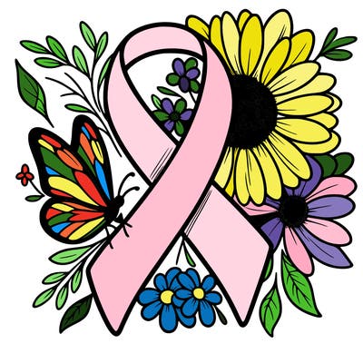 cancer awareness symbol with flowers and butterflies