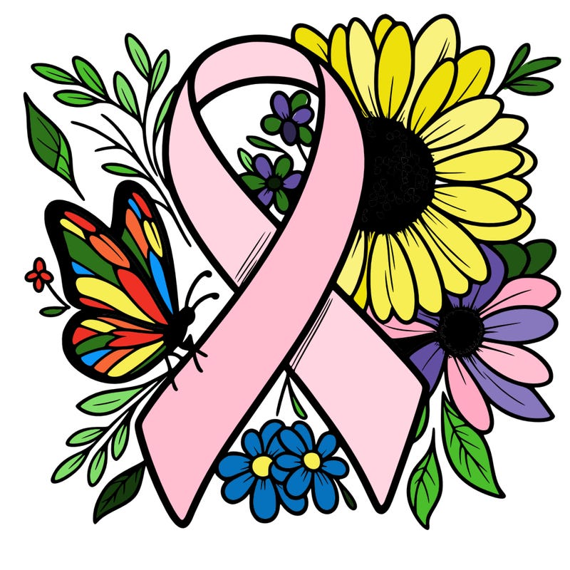 cancer awareness symbol with flowers and butterflies